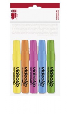 Szövegkiemelő készlet, 1-4 mm, ICO "Videotip", 5 különböző szín