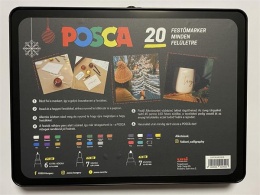Dekormarker készlet, karácsonyi fém dobozos,  UNI "Posca", 20 különböző marker